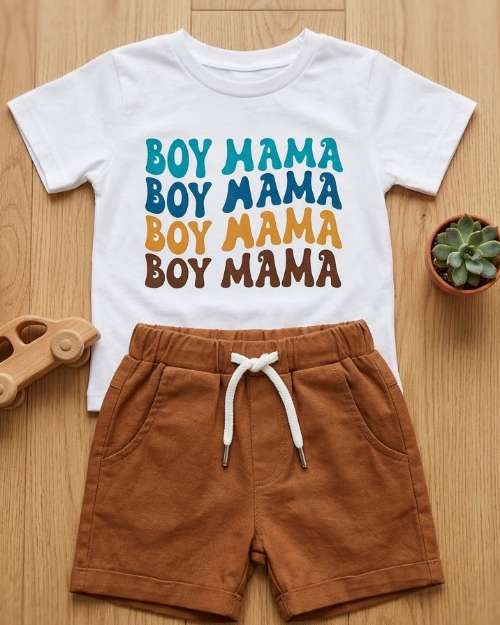 Boy Mama T-Shirt and Brown Shorts Set