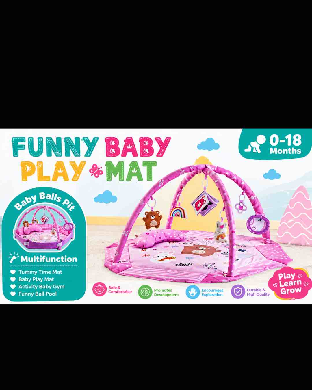 Pink Multi-functional Baby Play Mat & Activity Gym