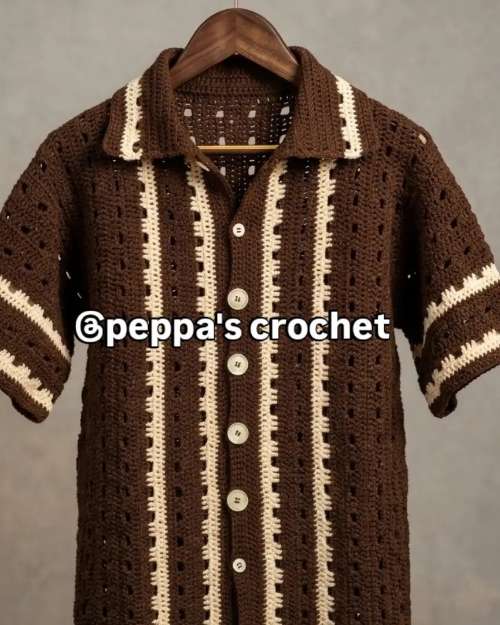 Men's Crochet Short-Sleeve Shirt