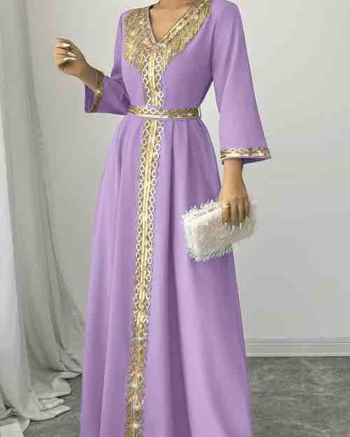 Purple Abaya with Gold Embroidery