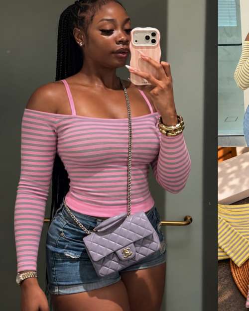 Striped Off-Shoulder Long Sleeve Top
