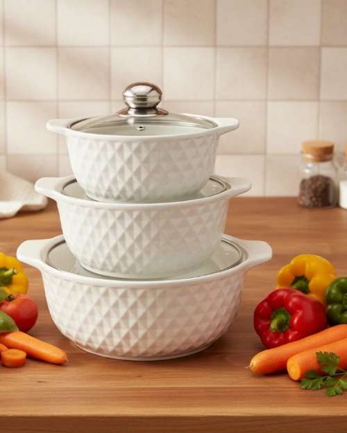 White Ceramic Serving Bowls with Lids