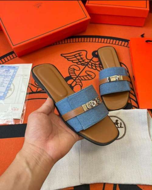 Women's Denim and Leather Slides