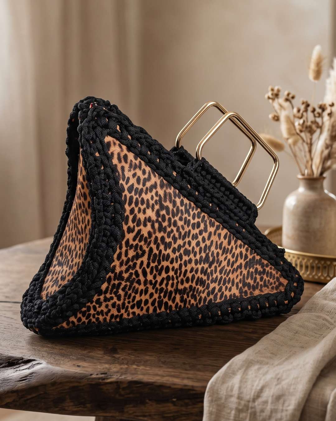 Leopard Print Crocheted Handbag