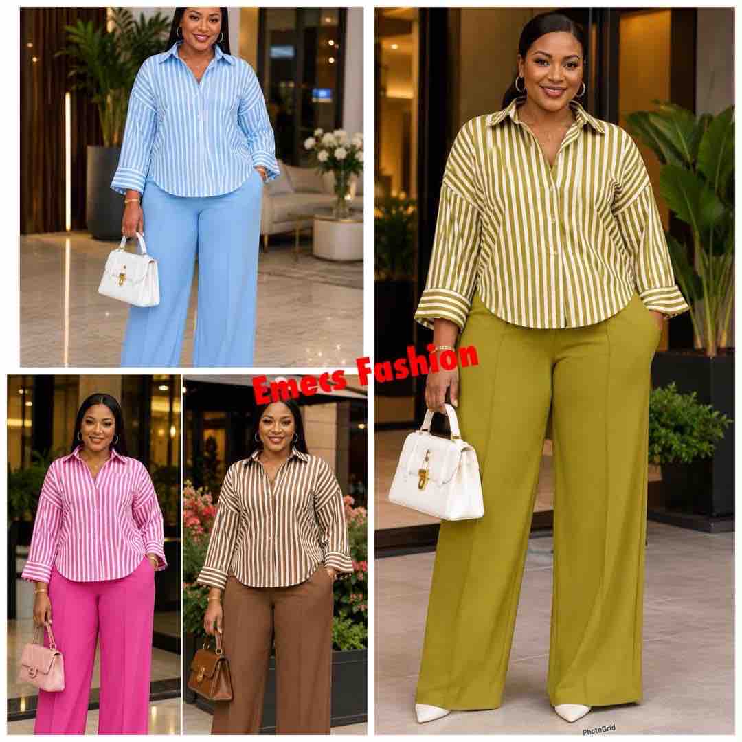 Women's Striped Shirt and Wide-Leg Pants Set