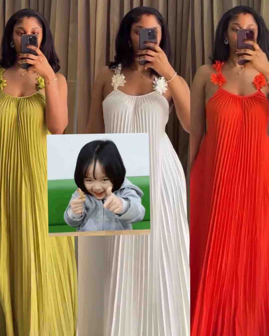 Pleated Maxi Dress with Floral Straps