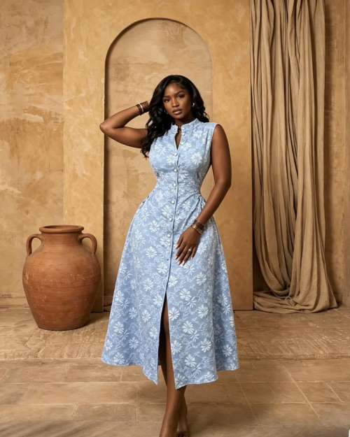 Light Blue Floral Midi Dress