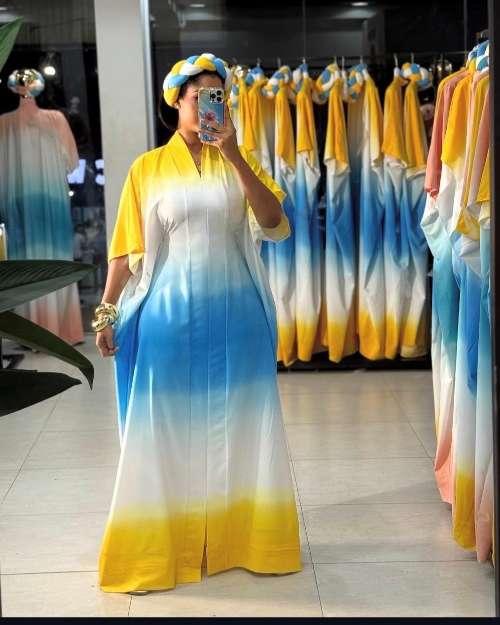 Ombre Kaftan Dress with Scarf