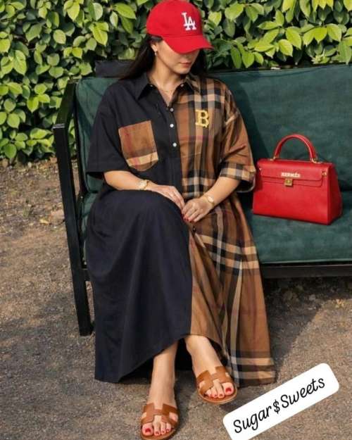 Two-Tone Plaid and Solid Shirt Dress