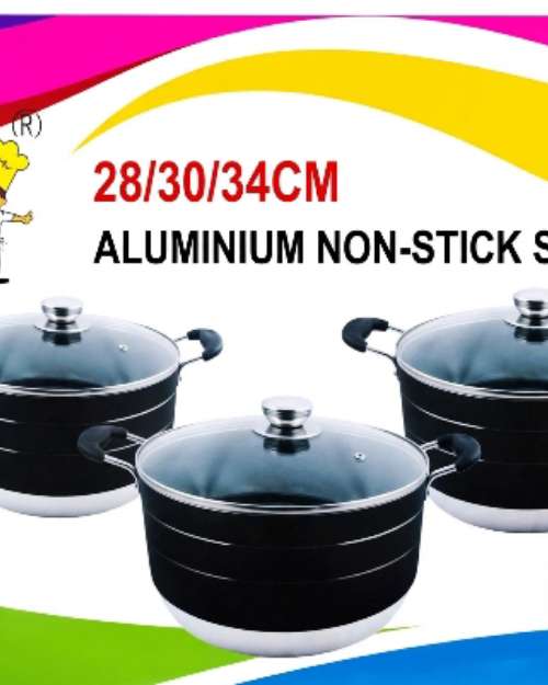 3-Piece Aluminum Non-Stick Pot Set with Glass Lids