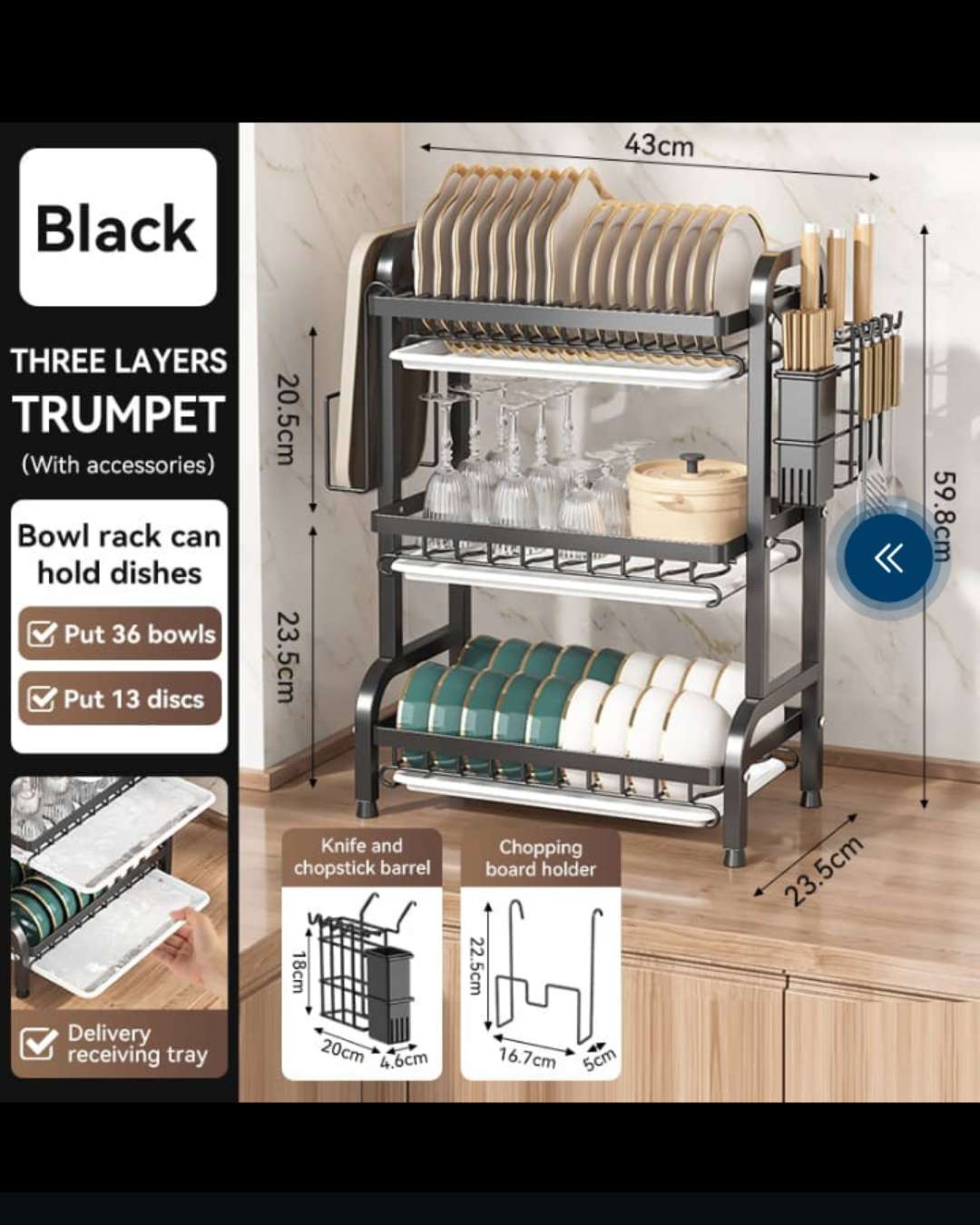 3-Layer Dish Drying Rack with Accessories