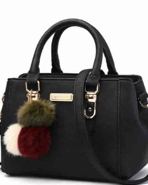 Women's Black PU Leather Top-Handle Bag