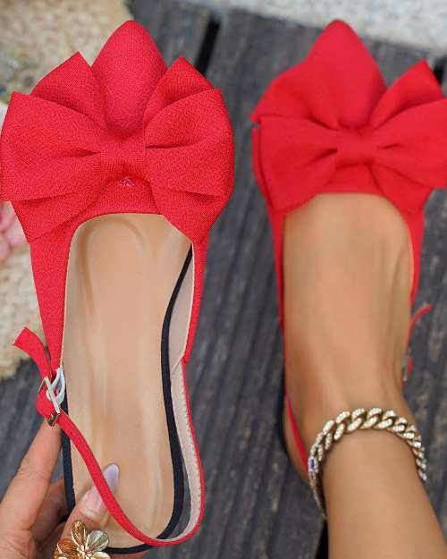 Red Bow Flat Summer Shoes for Ladies
