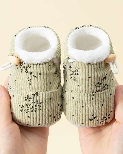 Baby Boy Floral Print Corduroy Booties