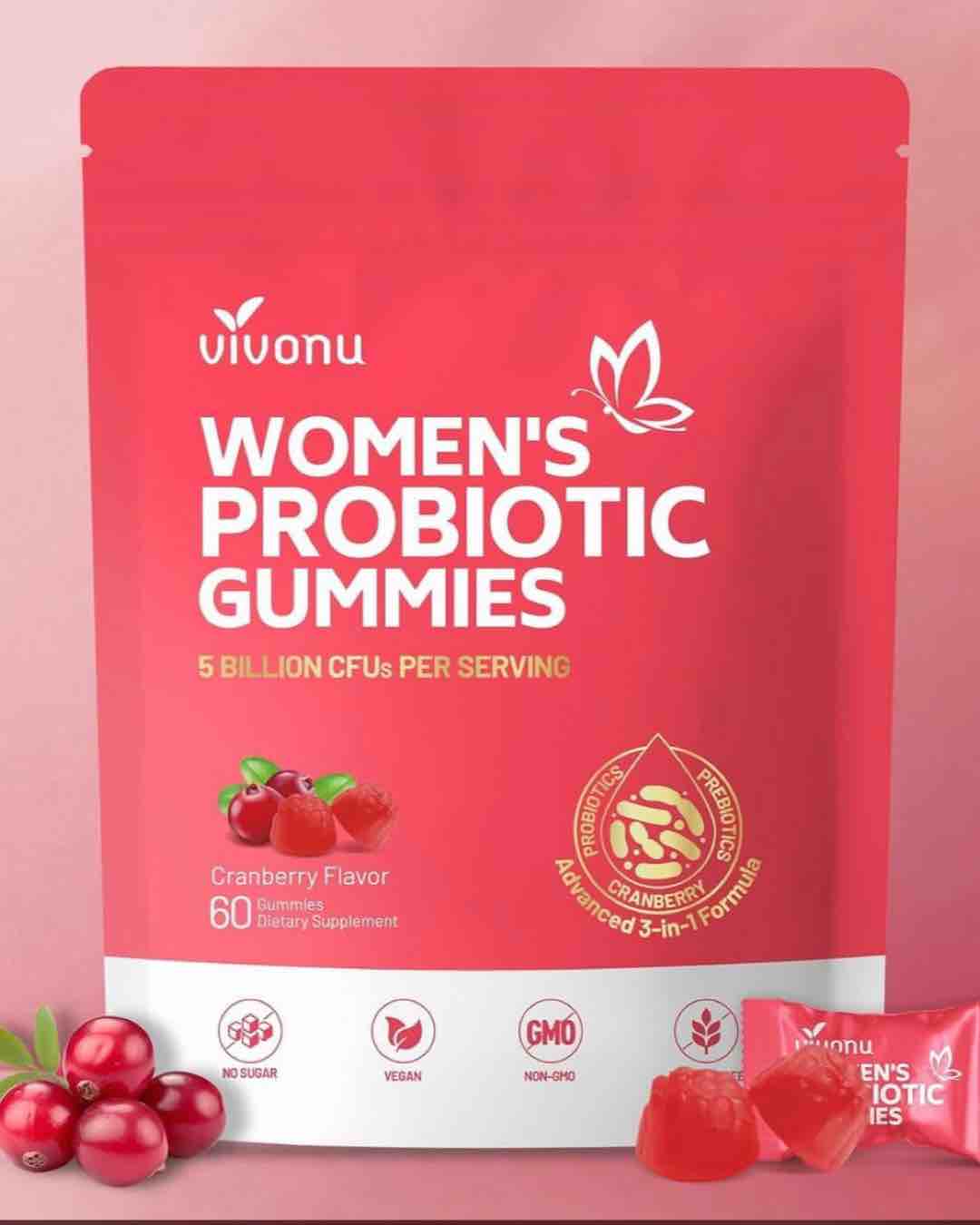 Vivonu Women's Probiotic Gummies, Cranberry Flavor