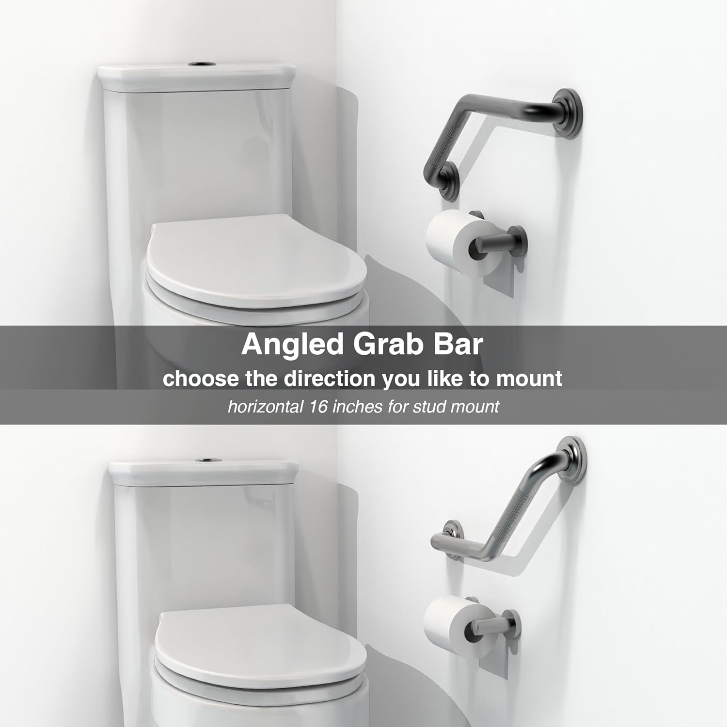 Angled Bathroom Grab Bar with Toilet Paper Holder
