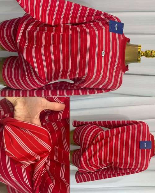 Red and White Striped Long-Sleeve Dress