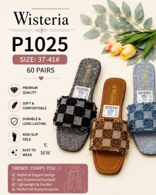 Wisteria Checkered Jean Slippers