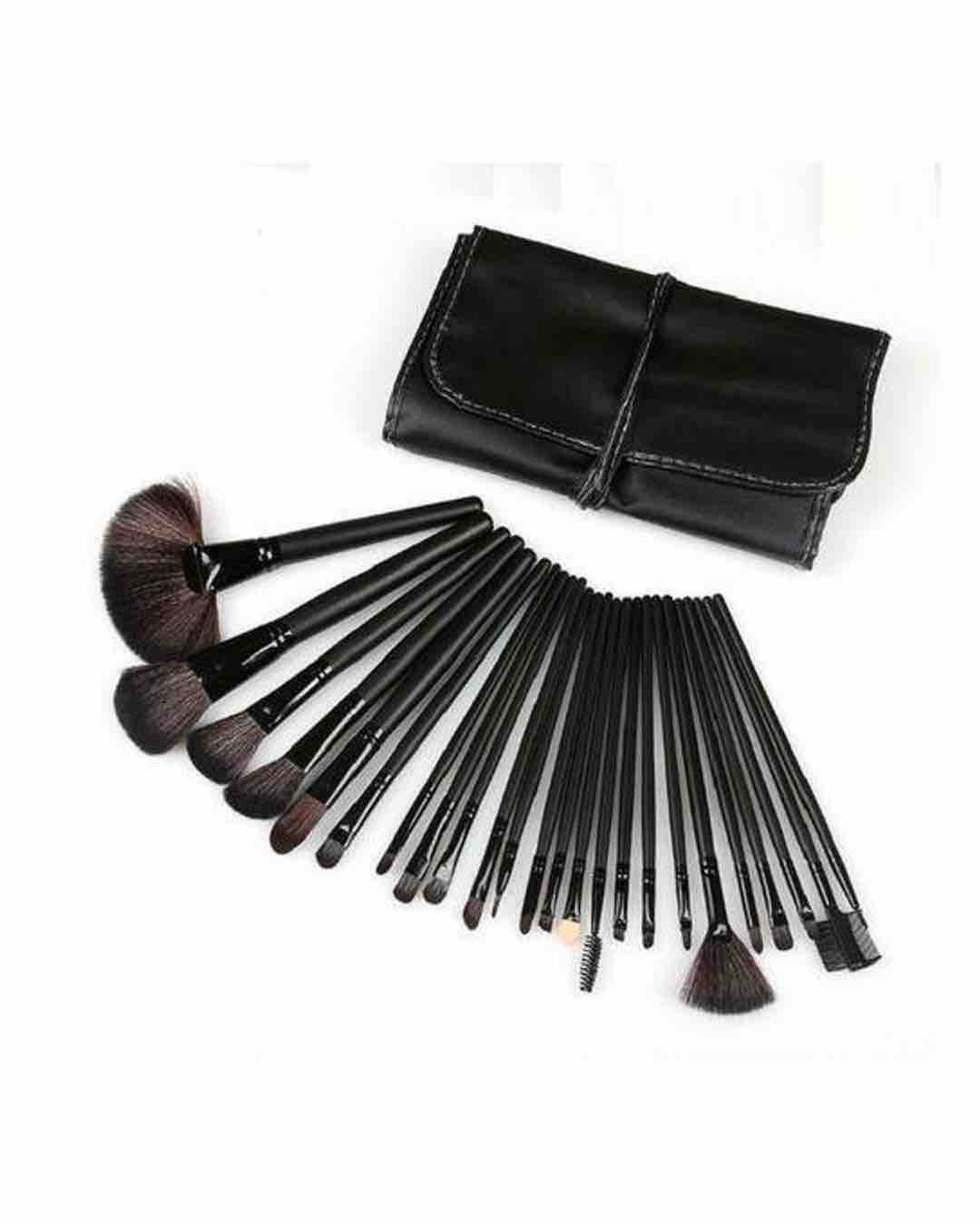 24-Piece Professional Makeup Brush Set with Leather Pouch