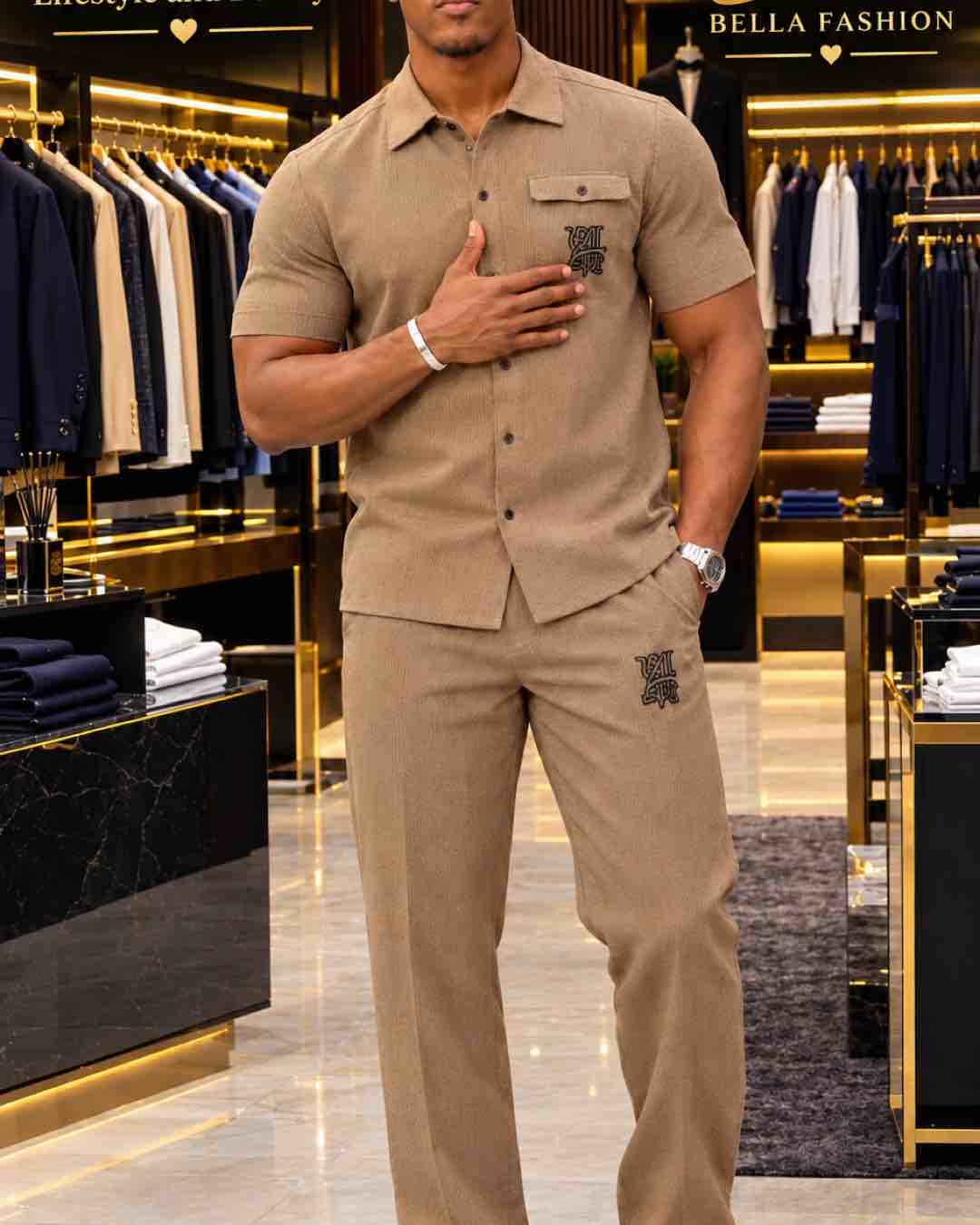 Men's Two-Piece Shirt and Trouser Set