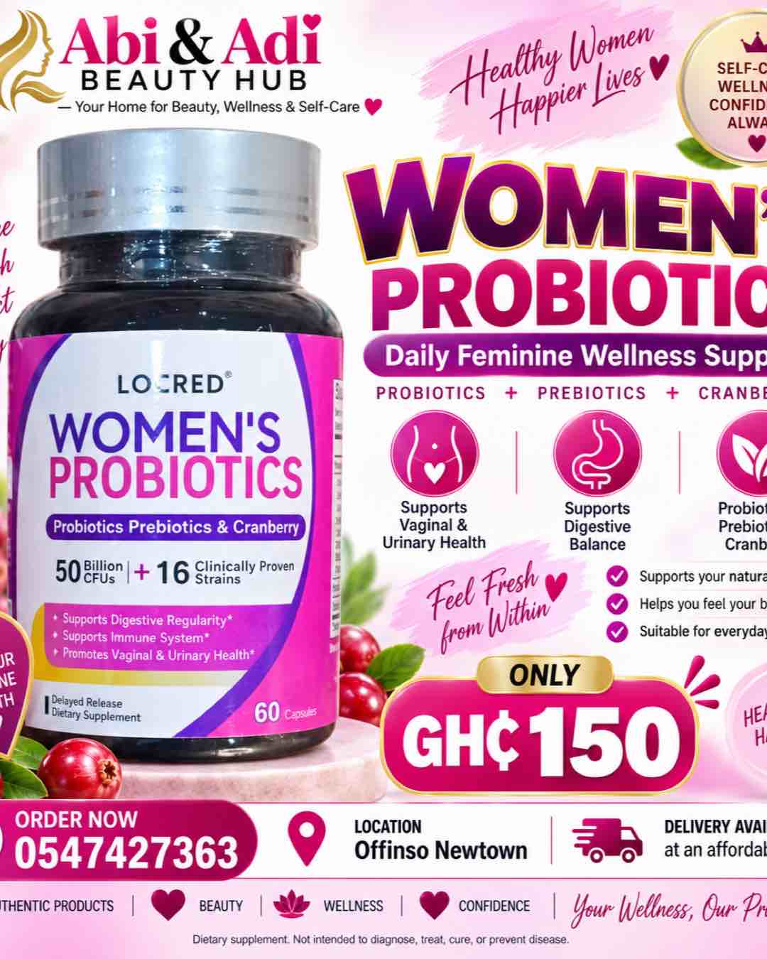Lo'Cred Women's Probiotics with Prebiotics & Cranberry