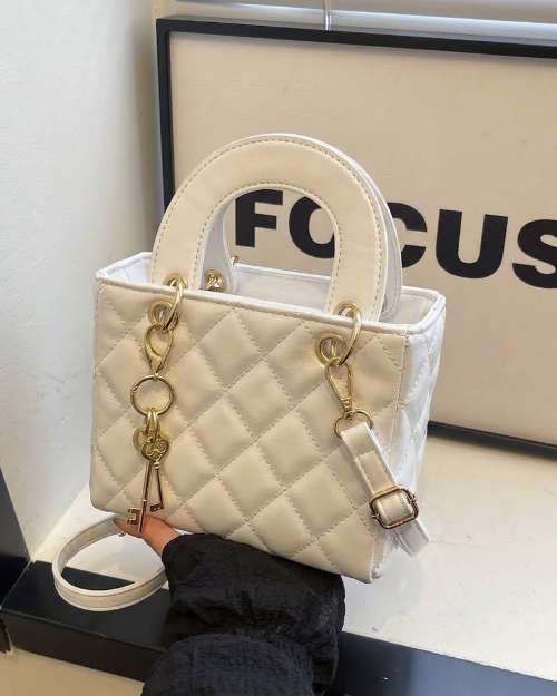 Quilted Top-Handle Bag with Key Charm