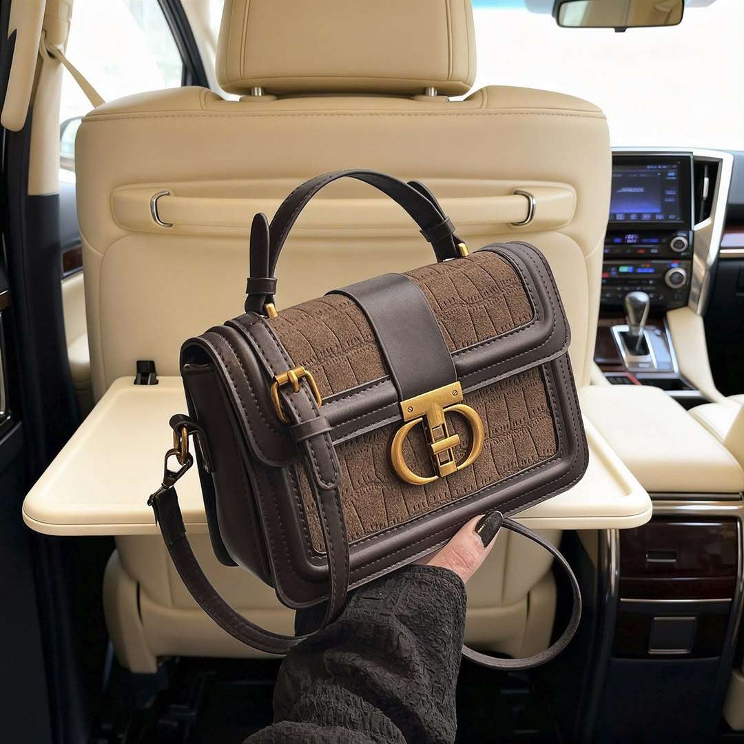 Brown Suede and Leather Crossbody Bag