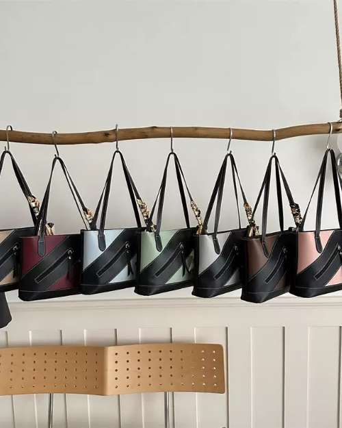 Two-Tone Tote Bag with Decorative Zipper