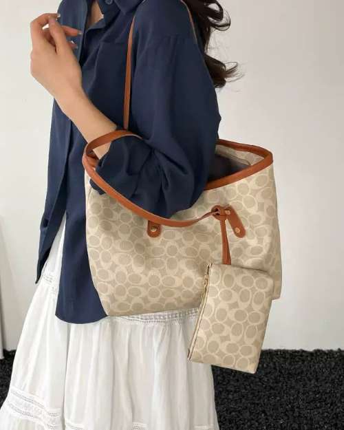 2-in-1 Patterned Tote Bag with Pouch