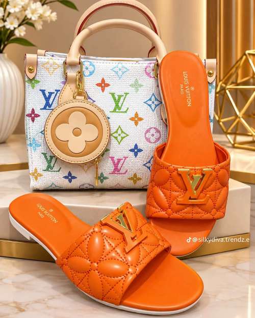 Louis Vuitton Inspired Orange Quilted Slide Sandals