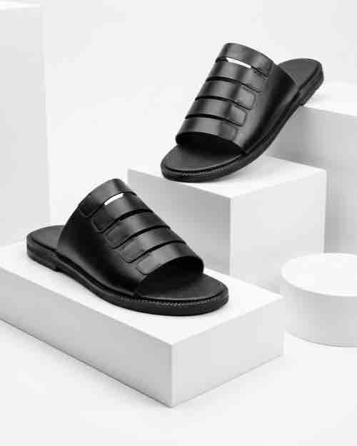 Men's Black Strap Slippers