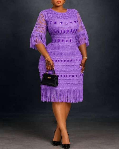 Purple Fringe Lace Dress