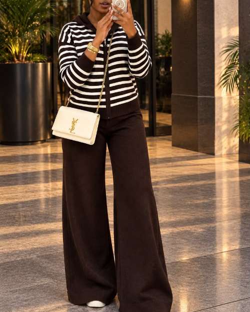 Striped Hoodie and Wide-Leg Pants Set