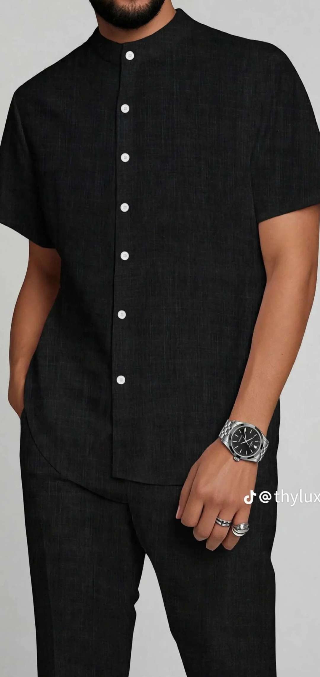 Men's Black Short-Sleeve Kaftan Set
