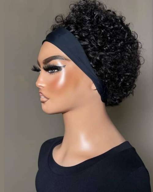 Headband Wig with Curly Human Hair