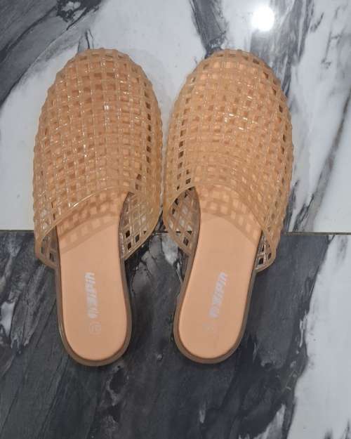 Ladies Round Toe Rubber Mesh Flat Mules