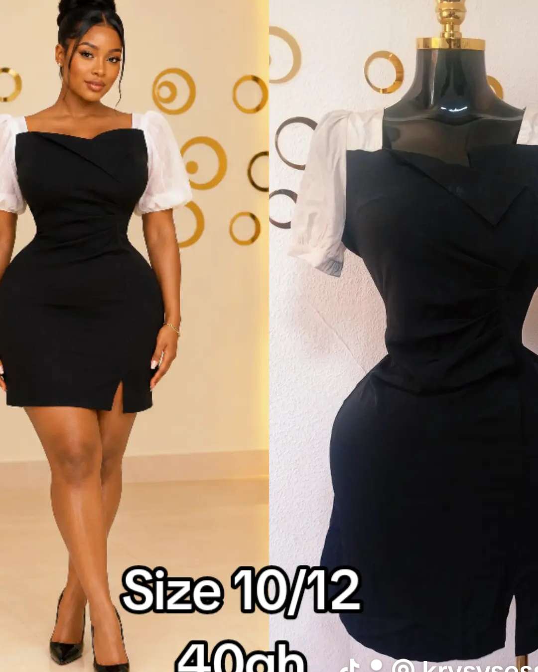 Women's Black Office Dress with Sheer Sleeves