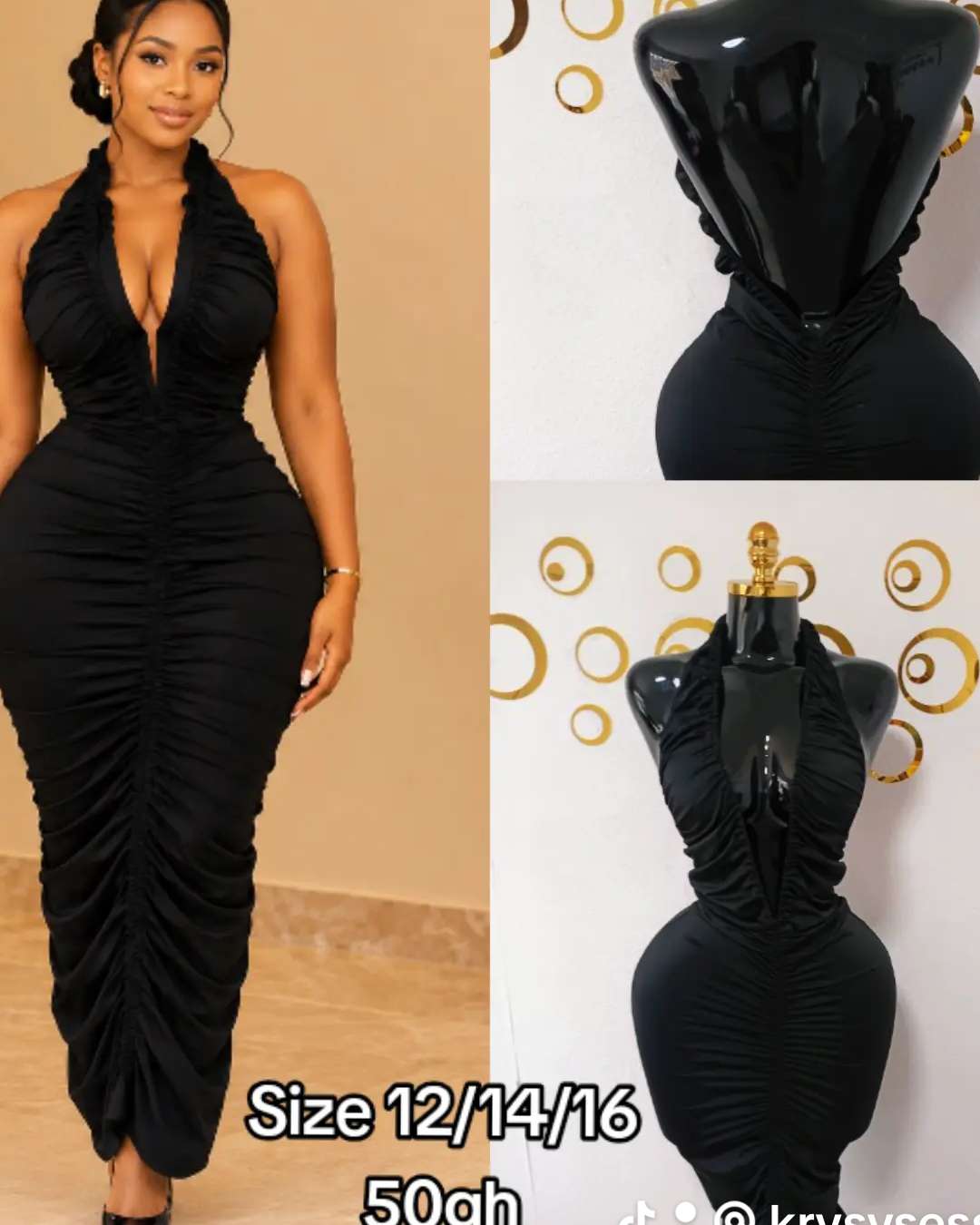 Black Ruched Halter Maxi Dress