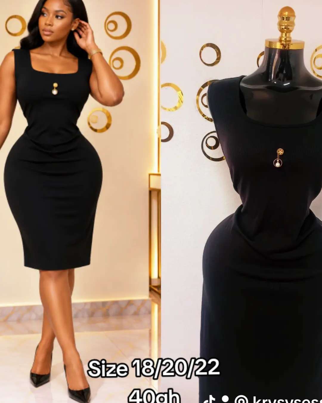 Women's Black Square Neck Sleeveless Dress