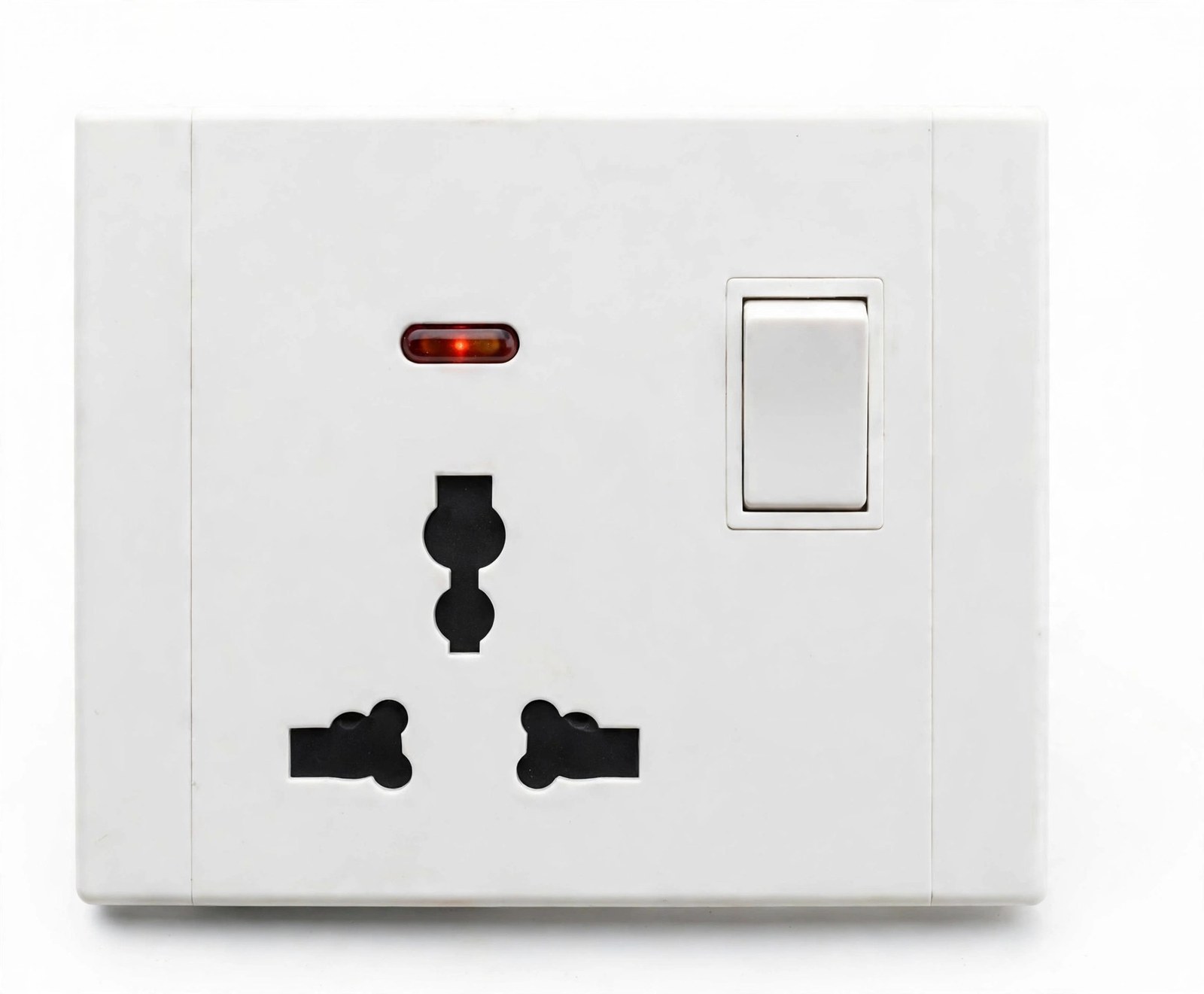 White Universal Wall Socket with Switch and Neon Indicator