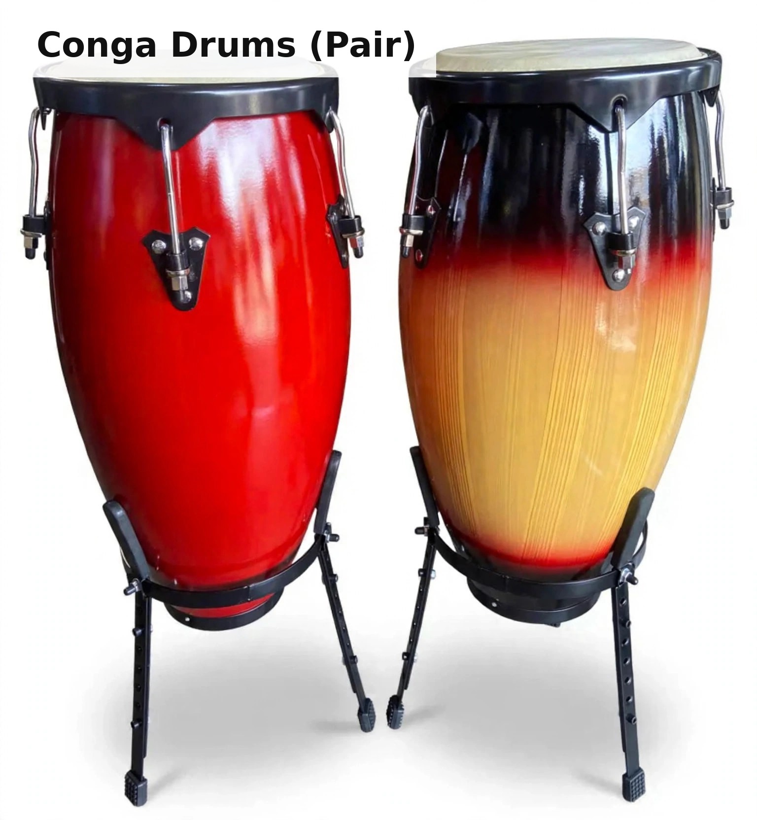 Conga Drums with Stands (Pair) - Red Sunburst