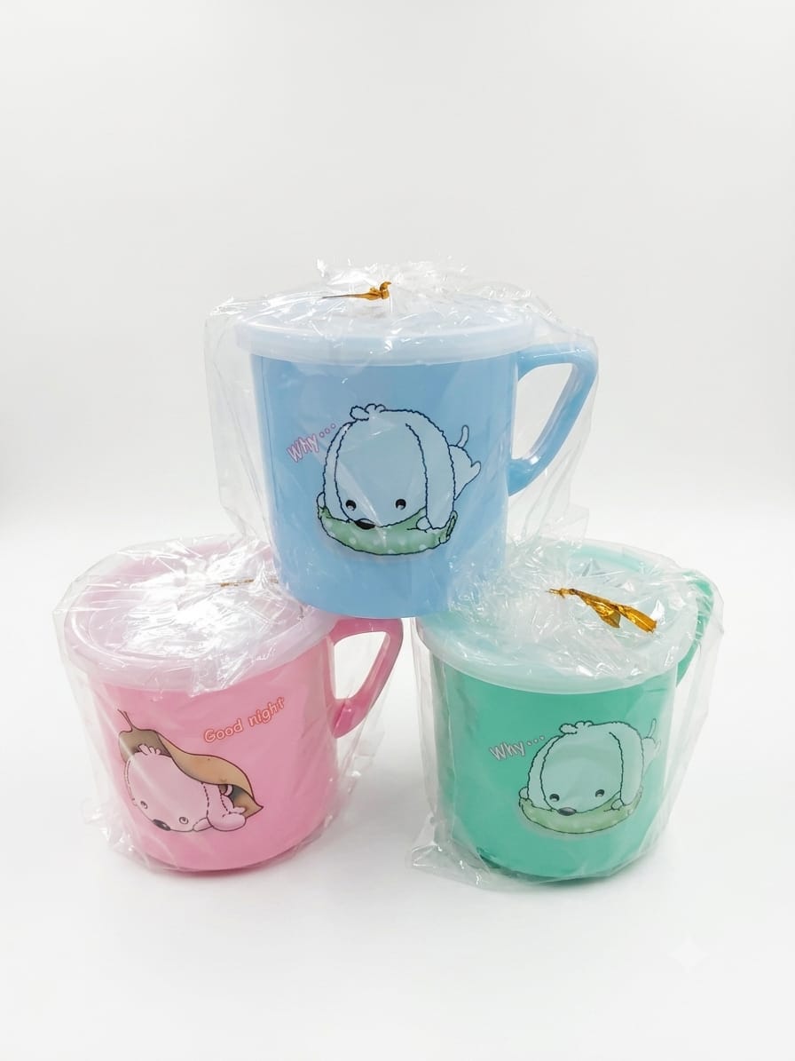 3-Piece Plastic Cartoon Print Mugs