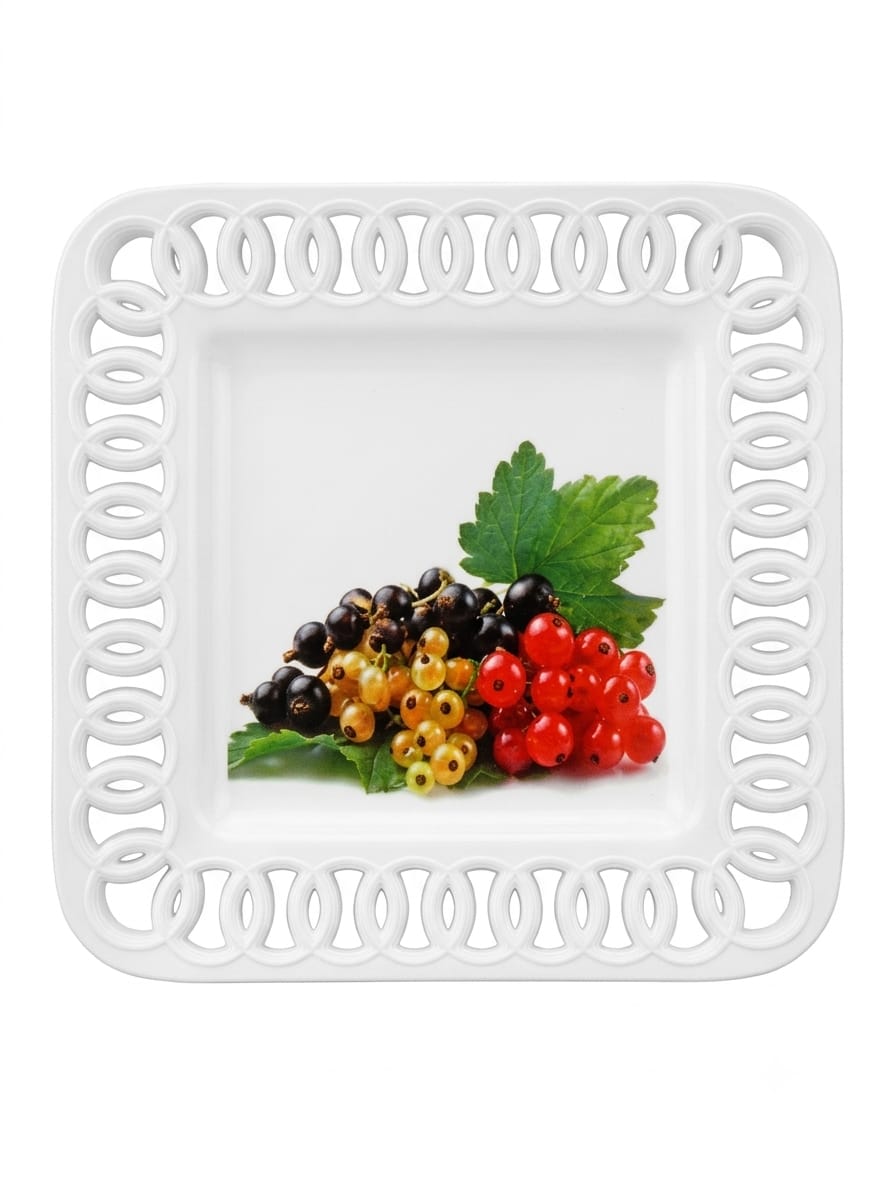 White Square Plate with Berries Design