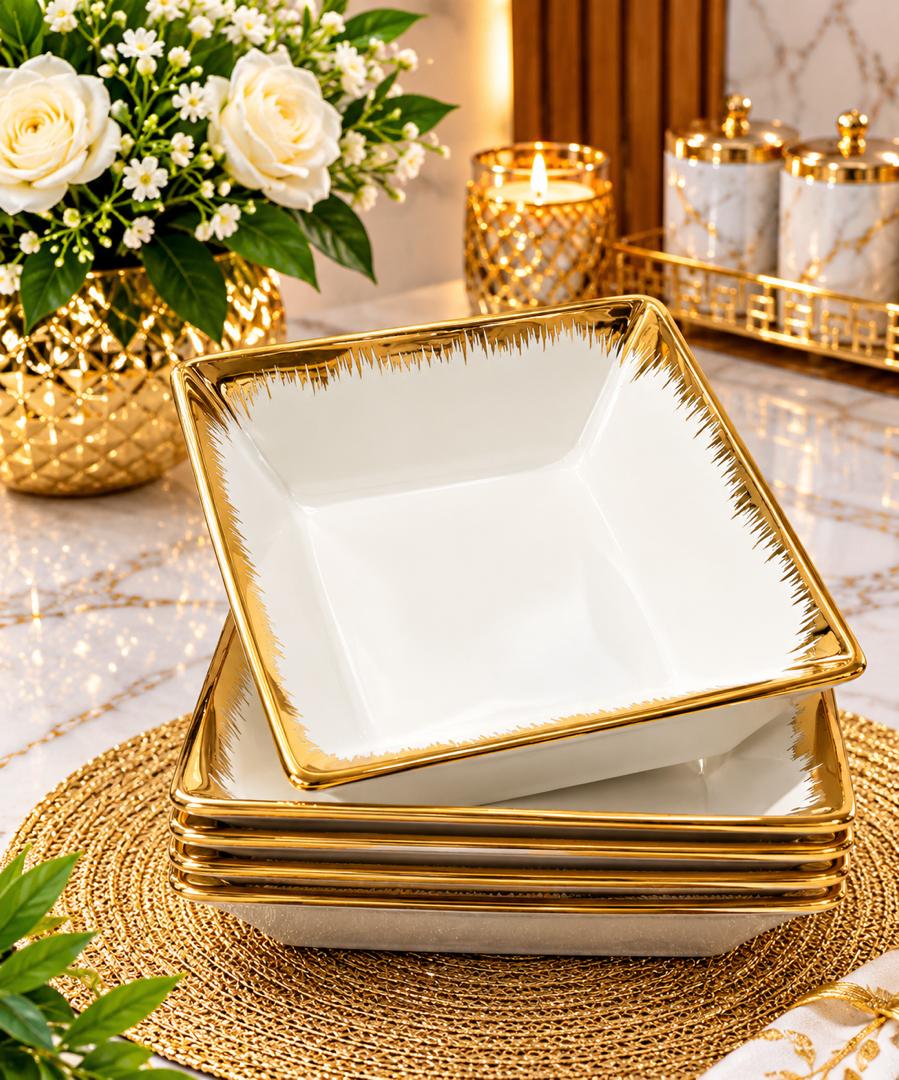 Gold-Rimmed Square Serving Bowls
