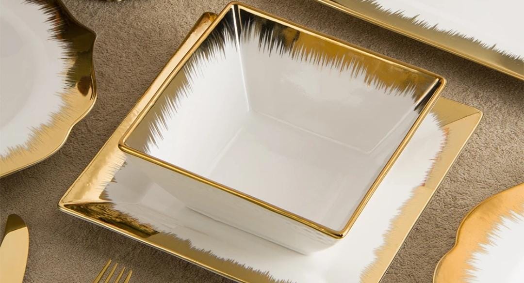 Gold-Rimmed Square Dinnerware Set
