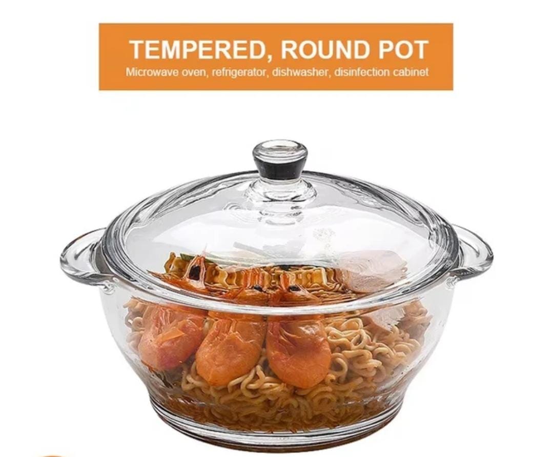 Tempered Glass Round Pot with Lid