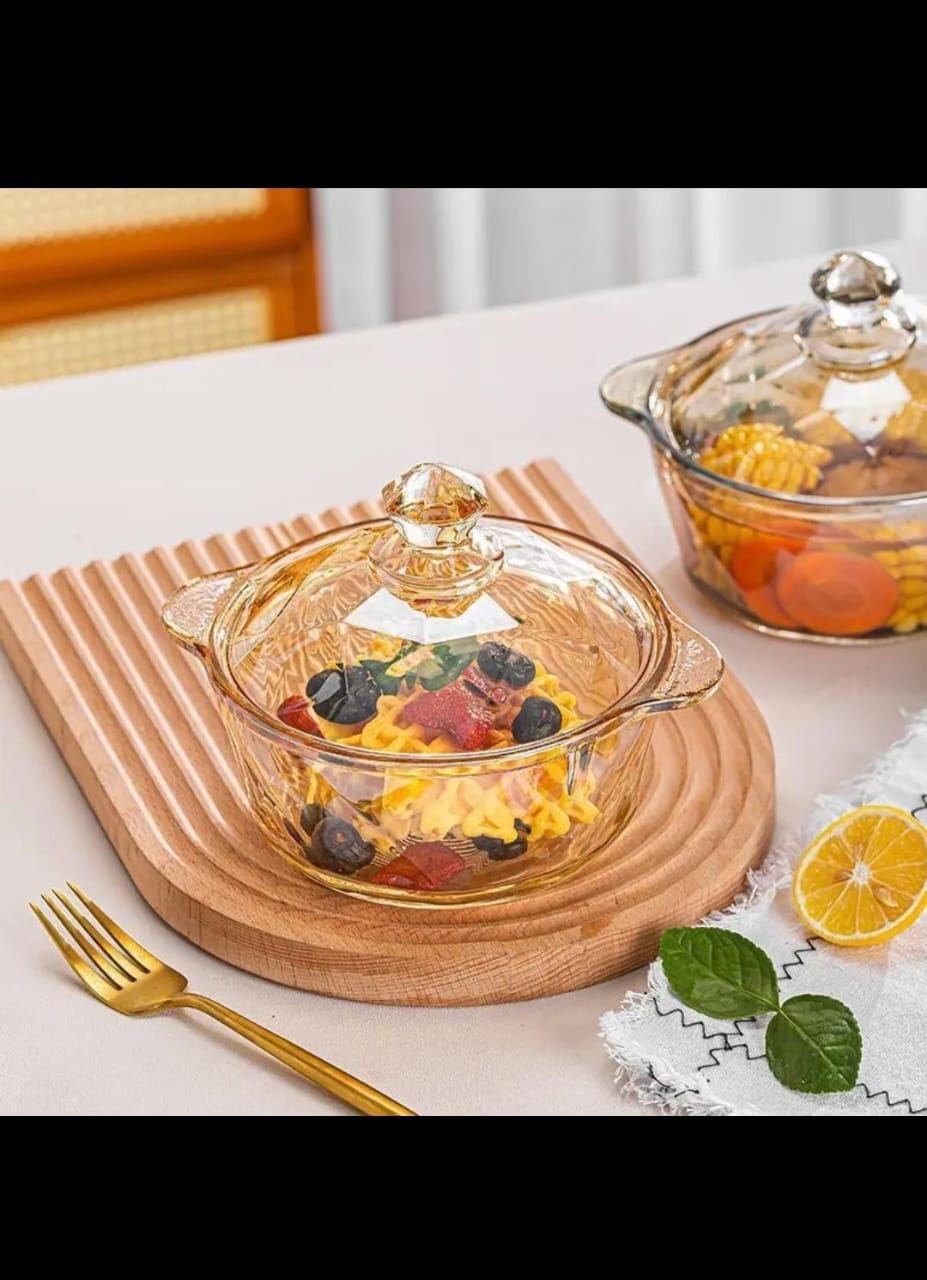 Amber Glass Casserole Pots with Lids