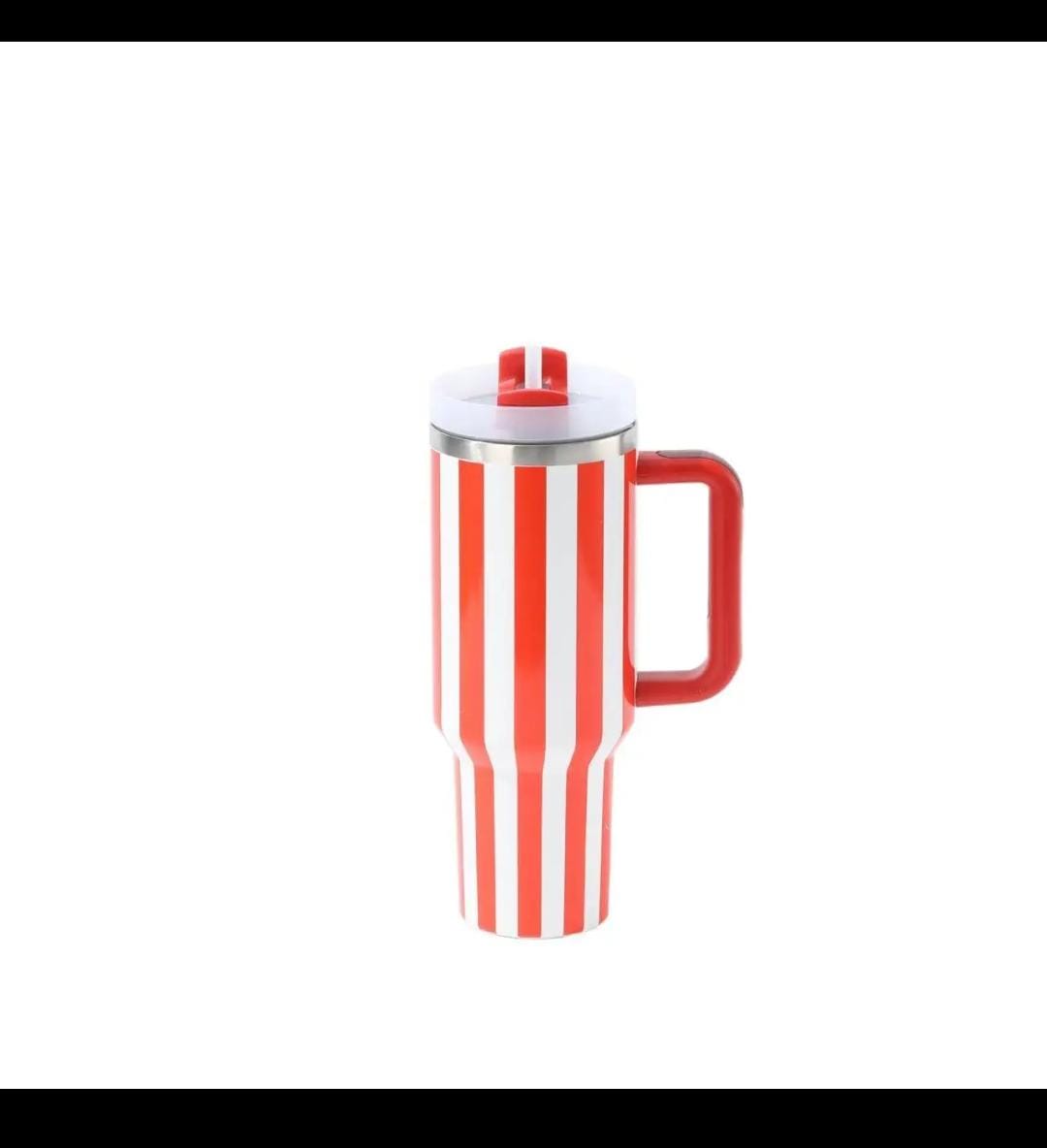 Red and White Striped Tumbler with Handle