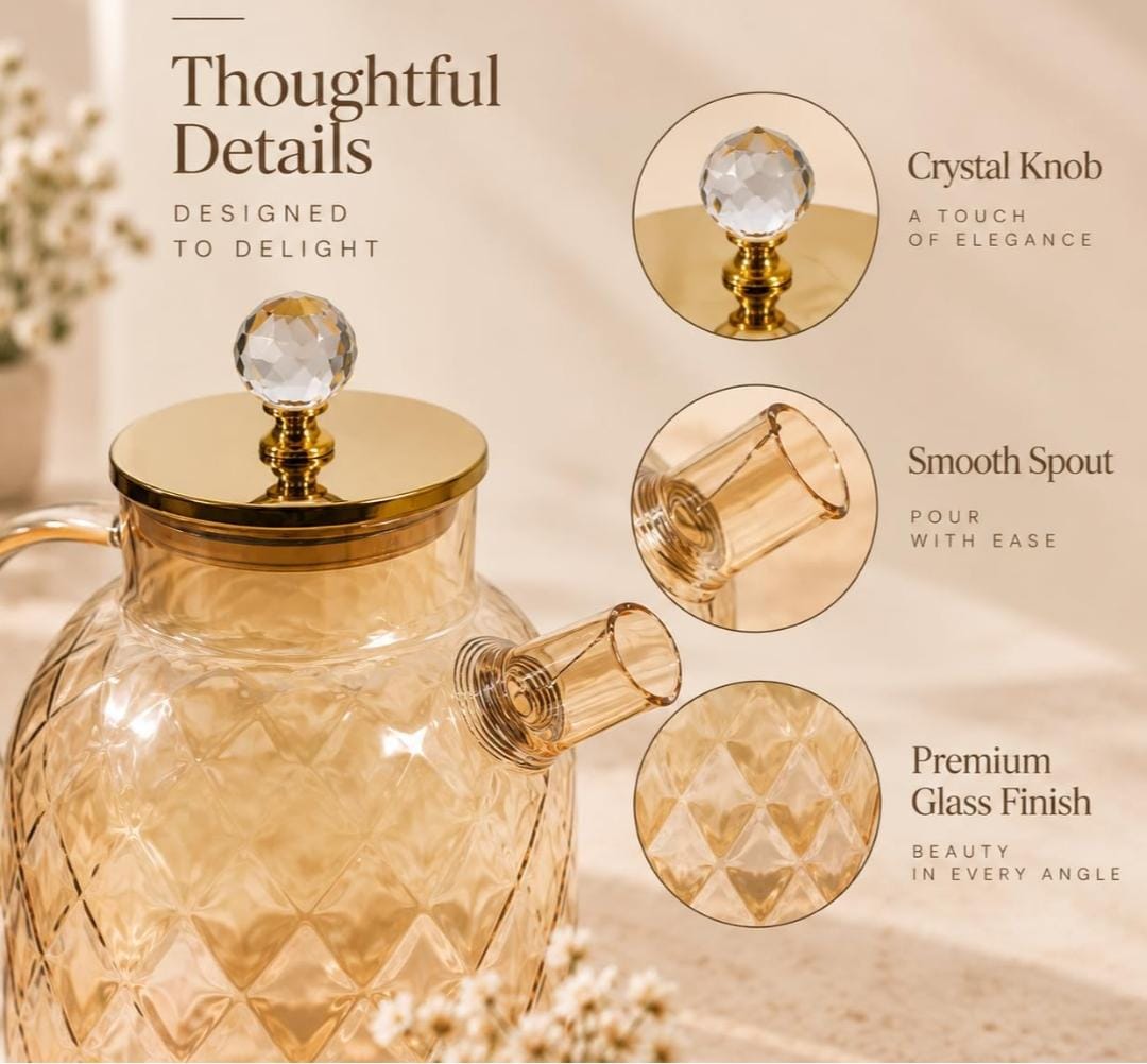 Amber Glass Teapot with Crystal Knob