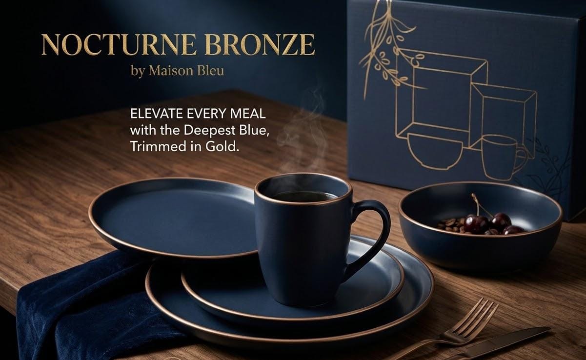 Nocturne Bronze 16-Piece Dinner Set by Maison Bleu